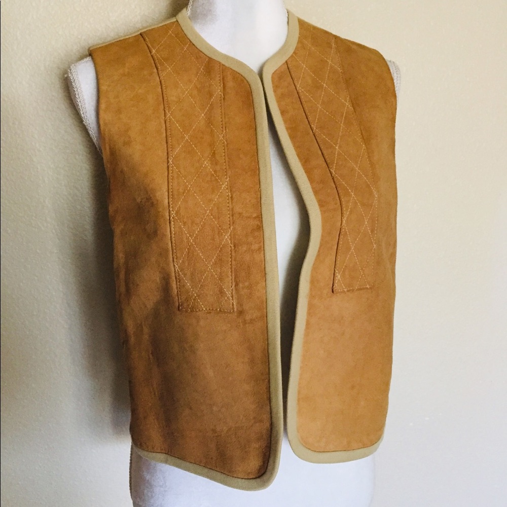 Hippy 70’s Vintage Tan Leather Diamond Sewn Vest - Picture 6 of 8